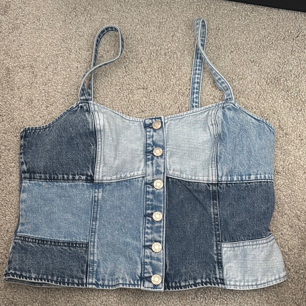 Patchwork Denim Camisole Top